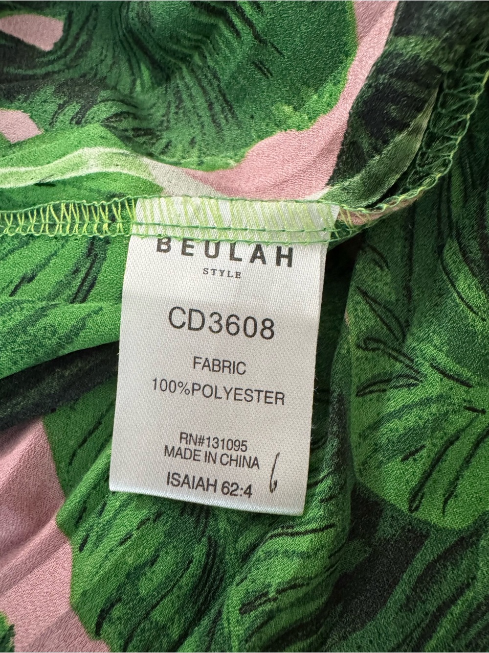 Beulah Style Palm Print Pleated Maxi Dress Green Pink Tropical Long Sleeve Sz M - Picture 9 of 11